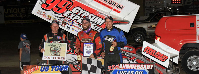 Larry Wight Wins by Inches Over Billy VanInwegen and Danny Varin in Lucas Oil Empire Super Sprint Thriller at Fulton